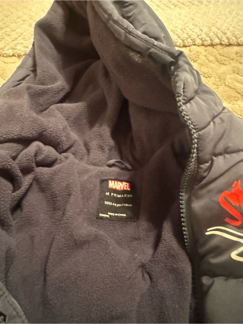 Marvel Navy and Red Spider-Man Quilted Hooded Puffer Jacket - Picture 3 of 3